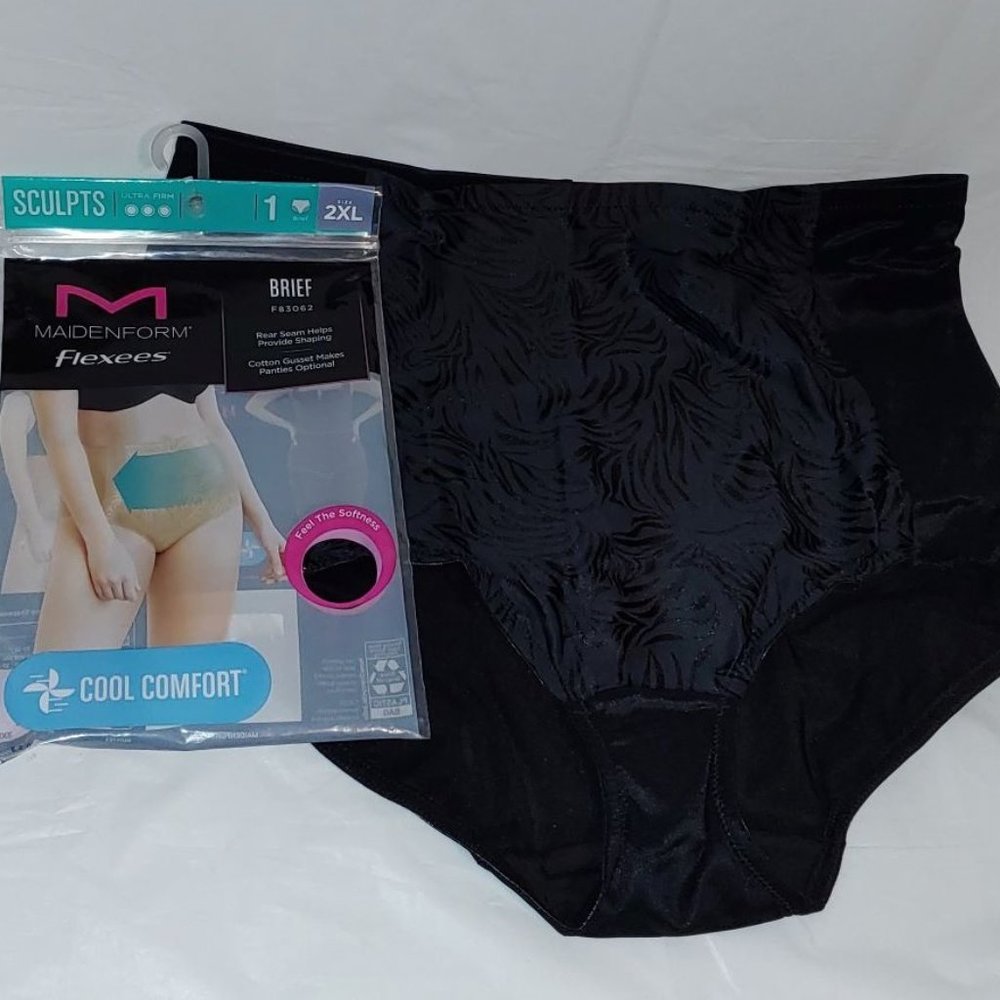 Maidenform Flexees Brief 2XL (18-20) in Black Ultra Firm